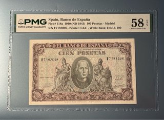 Billete 100 Pesetas 1940 PMG 58 EPQ