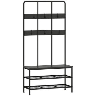 Perchero con banco y zapatero, metal, negro, 91 cm