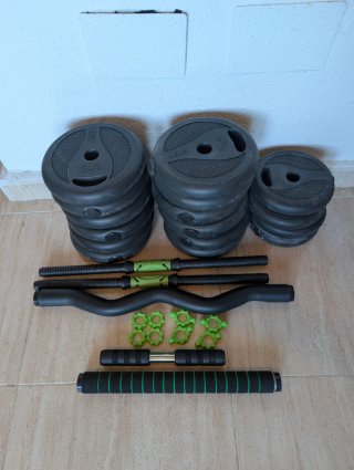 Kit de pesas con mancuernas y barras