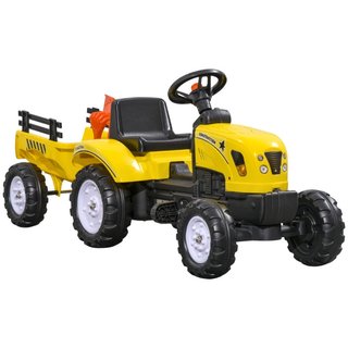 Tractor de pedales infantil con remolque, amarillo