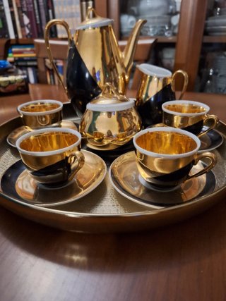 Juego de Café de Porcelana Dorado y Negro