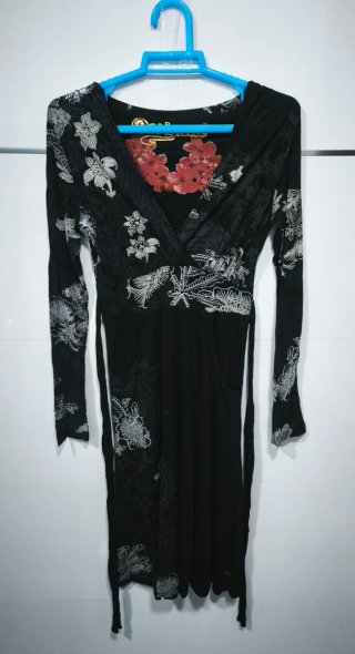 Vestido Desigual Negro Estampado