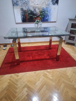 Mesa de Comedor de Cristal Plata