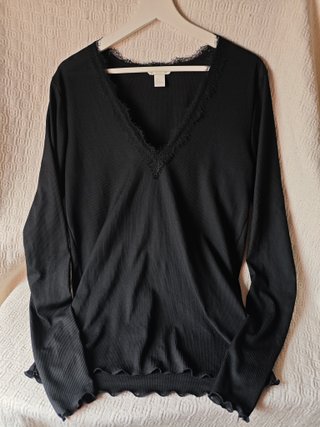Camiseta negra lencero talla L mujer H&M manga lar
