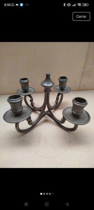 Candelabro de peltre antiguo 4 brazos