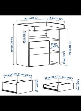 Cambiador Ikea SMÅSTAD con 3 cajones