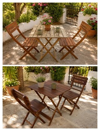 Mesa de jardín plegable y 2 sillas