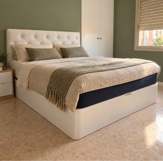 Cama con baúl canapé abatible y colchón visco