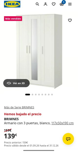 Armario Ikea Brimnes 3 Puertas Blanco