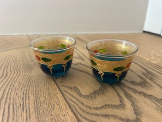 Set de 2 Vasos de Cristal Azul y Dorado