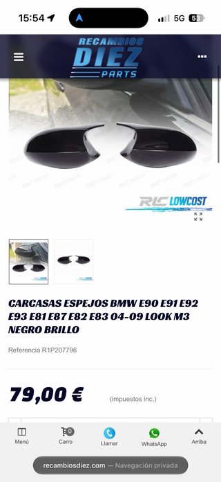Carcasas Espejos BMW E90E91E92E93 Look M3 PRE LCI