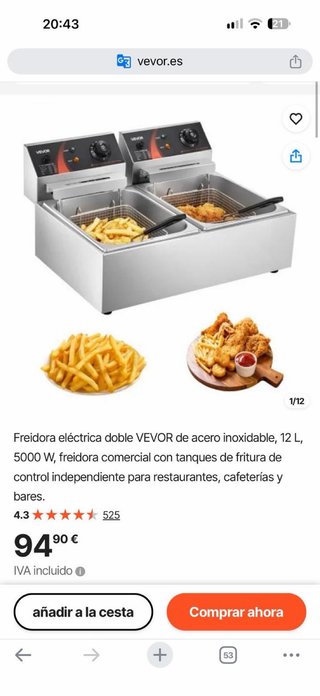 Freidora Eléctrica Doble VEVOR 12L