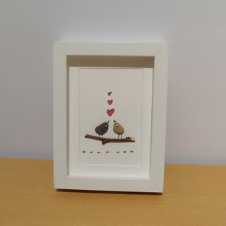 Cuadro artesanal con dos pajaritos y corazones
