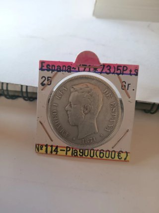 Moneda 5 Pesetas Amadeo I 1871