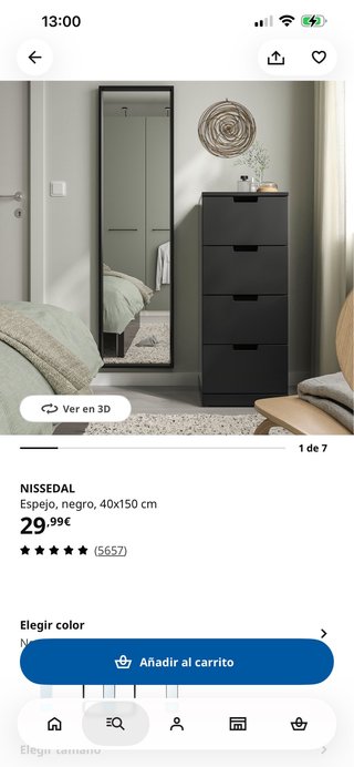 Espejo NISSEDAL Negro 40x150 cm