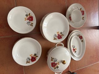 Vajilla Completa de Porcelana con Motivos Florales