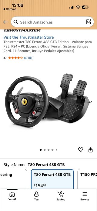 Volante Thrustmaster T80 Ferrari 488 GTB – PS5 PS4