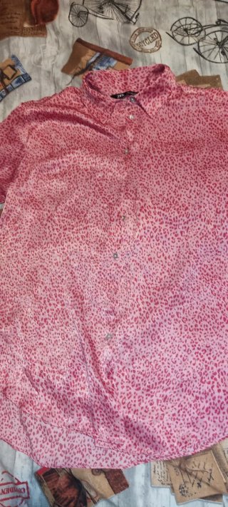 Camisa 46 48 Zara Estampada Rosa