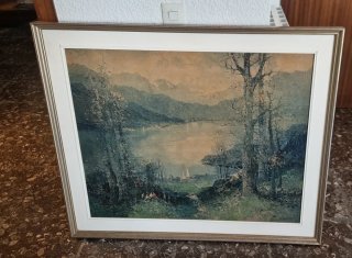 Cuadro al óleo paisaje de lago