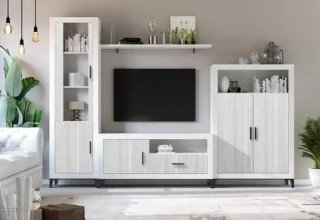 Mueble salón Elba 300 cm blanco gris Telecama