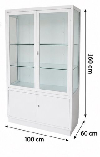 Vitrina expositora metálica blanca con cristal