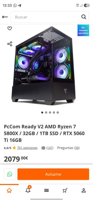 PC Gaming PcCom Ready V2 Ryzen 7 RTX 5060 Ti 16gb