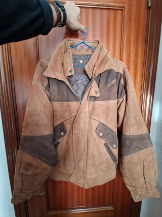 Chaqueta de cuero marrón vintage talla L