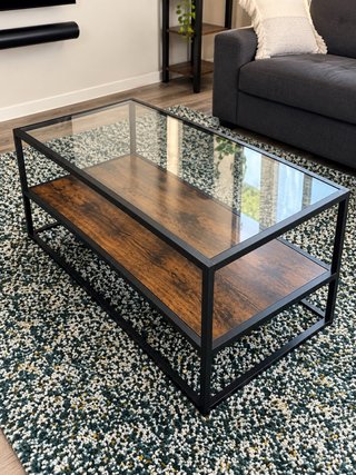 Mesa de centro industrial madera y cristal