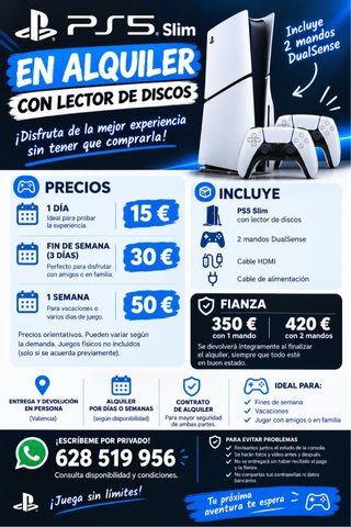 Alquiler PS5 Slim con Lector de Discos