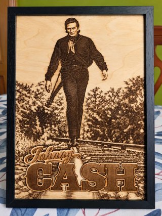 Cuadro de Madera Grabada Johnny Cash Medidas 21×30