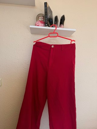 Pantalón largo wide leg rojo Shein tiro alto.