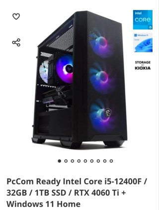 PcCom i5-12400F 32GB RAM RTX 4060 Ti