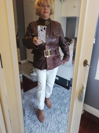 Parka de cuero marrón
