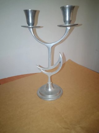 Portavelas Doble de Metal Plateado
