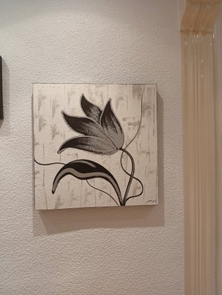 Cuadro madera de Tulipán Blanco, Negro y Plata