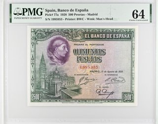 Lote 3 Billetes 500 Pesetas 1928 PMG 64