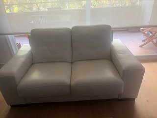Sofá de Piel de 2 Plazas Blanco Roto