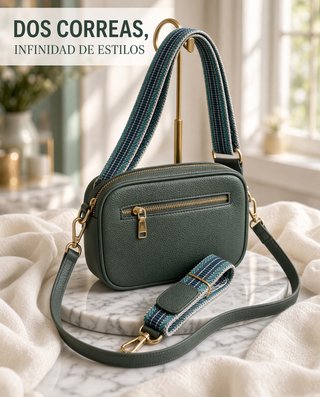 Borsa a tracolla verde con due cinture