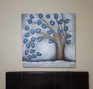 Cuadro al óleo de árbol azul
