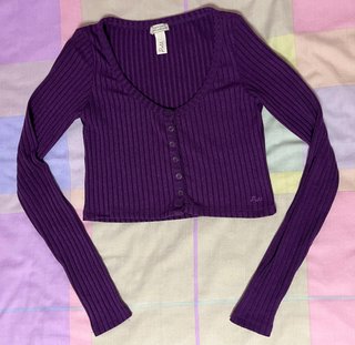 Cárdigan de canalé morado Pull&Bear