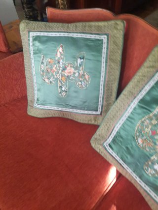 2 Fundas de Cojines Vintage de Seda Bordadas