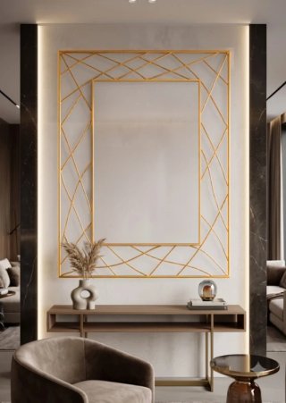 Specchio da parete con cornice geometrica oro