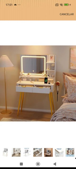 Tocador con Espejo LED y Cajones Es color madera