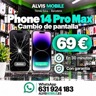 ⭐ Cambio pantalla iPhone 14 Pro Max - 69€ | 30 MIN