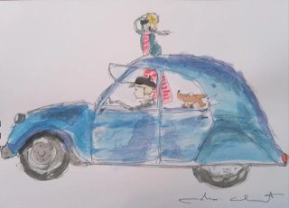 Acuarela original coche clásico