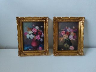 Set de 2 Cuadros al Óleo con Marco Dorado 16x21