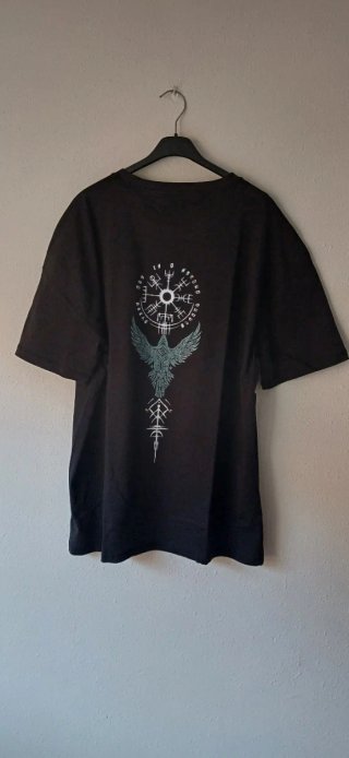 NUEVA Camiseta negra estampado runas pájaro