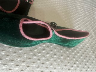 Bailarinas Merceditas Terciopelo Verde y Rosa