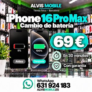 ⭐ Cambio Batería iPhone 16 Pro Max – 69€ | 30 MIN