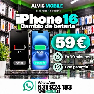 ⭐ Cambio Batería iPhone 16 - 59€ | 30 MIN